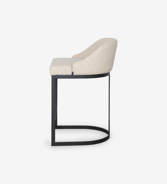 Tabouret avec assise et dossier recouverts de tissu, avec structure en métal laqué noir