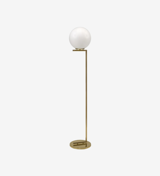  Floor lamp in golden brass with opal glass diffuser.