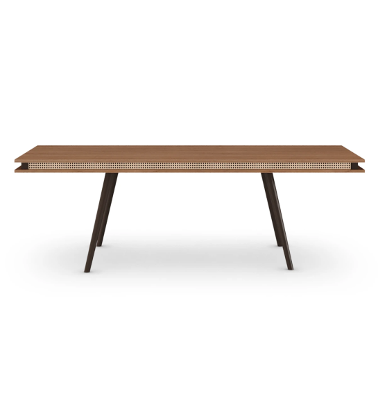Mesa de jantar Malmo retangular 240 x 100 cm, tampo em nogueira, pés lacados a castanho escuro.