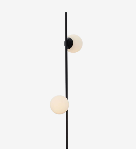 Floor lamp in black aluminum with opal glass diffusers.