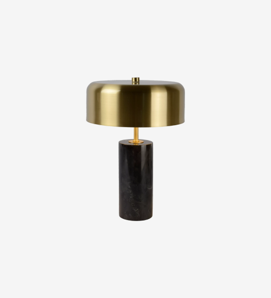  Table lamp with black marble base and matte golden brass shade.