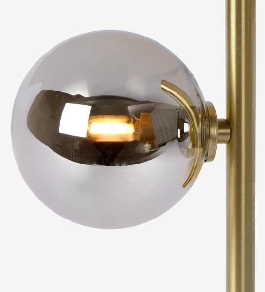  Table lamp in matte gold steel and smoky glass diffusers.