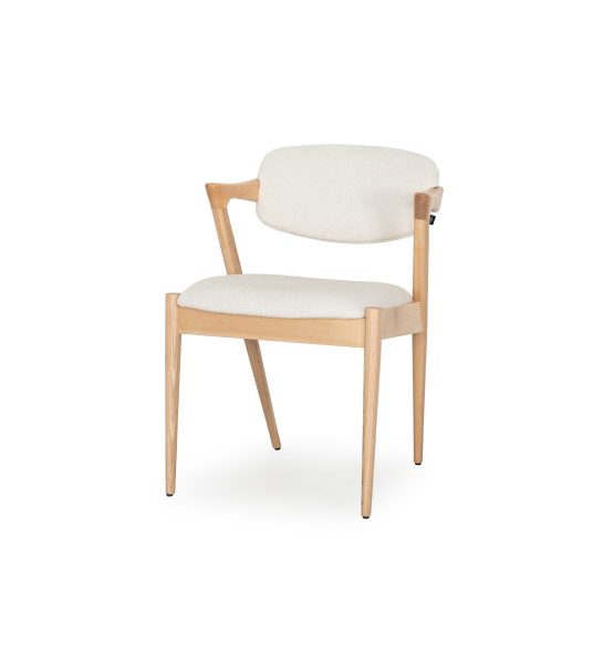 Chair in natural ash wood, with seat and back upholstered in fabric