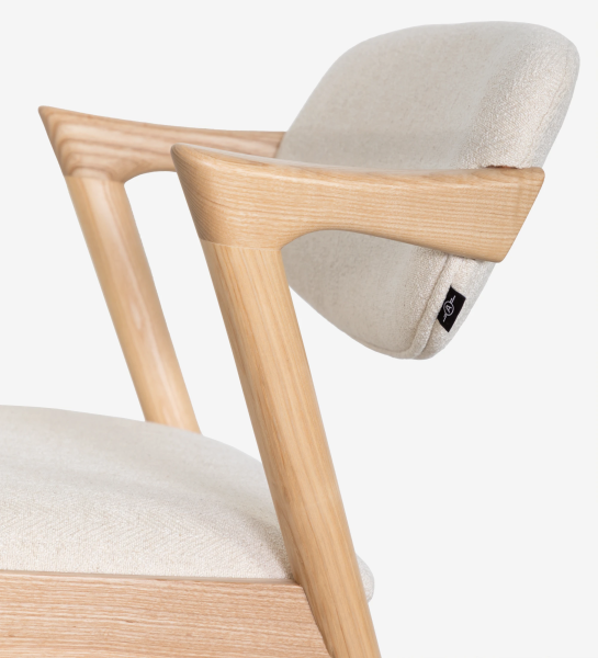 Chaise en bois de frêne naturel, avec assise et dossier recouverts de tissu