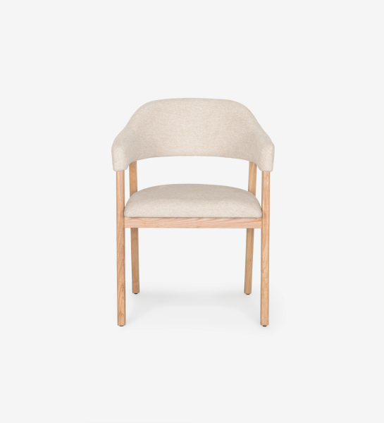 Chair with armrests, in natural ash wood, with seat and back upholstered in fabric