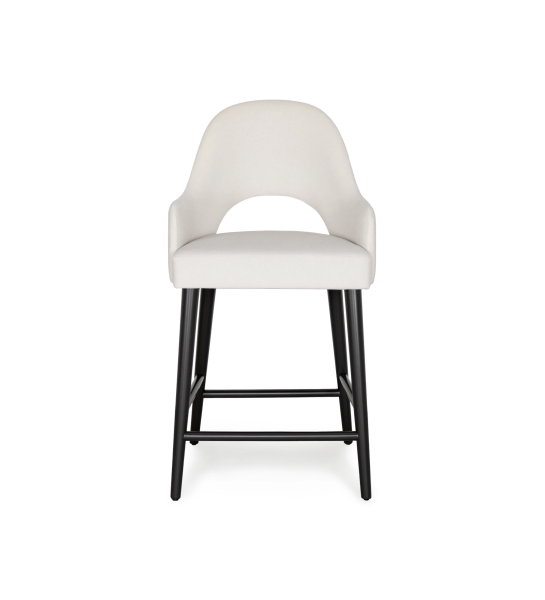 Stool with fabric upholstered arms, with black lacquered feet.