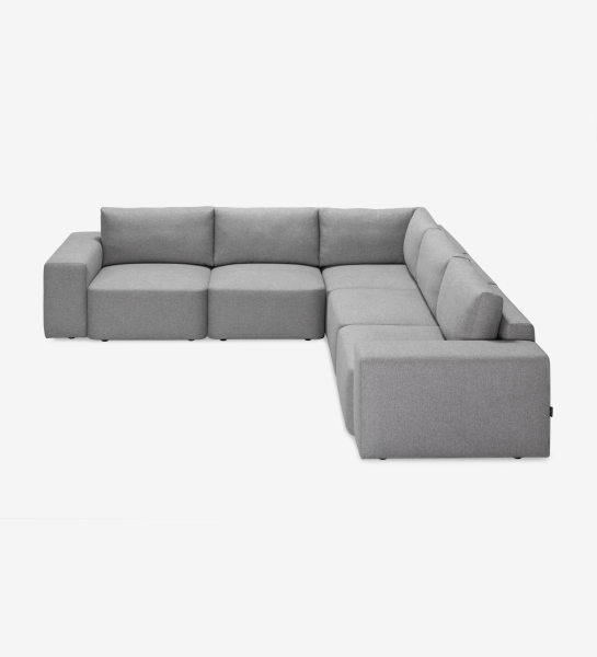 Paris corner sofa 2+2 seats, upholstered in gray fabric, 292 x 292 cm.