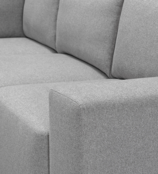 Paris corner sofa 2+2 seats, upholstered in gray fabric, 292 x 292 cm.