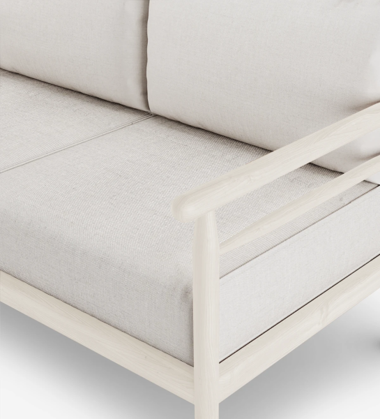 Canapé 2 places avec coussins rembourrés en tissu et structure laquée perle.