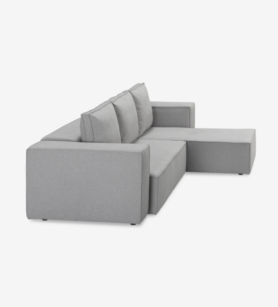 Canapé Rio 2 places et chaise longue droite, recouvert en tissu gris, 303 cm.