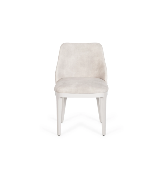 Cannes chair upholstered in pearl fabric, wooden feet lacquered in pearl.