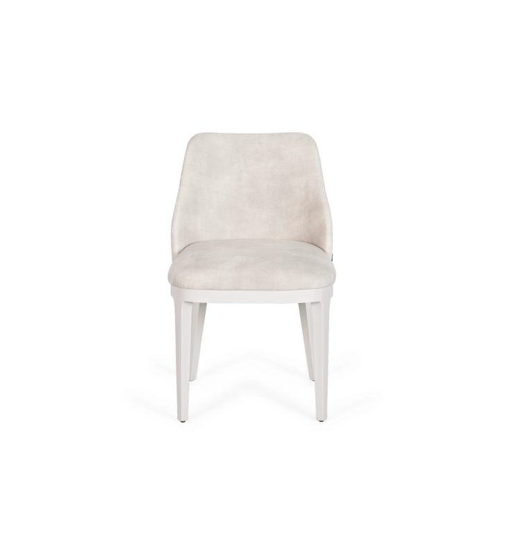 Cannes chair upholstered in pearl fabric, wooden feet lacquered in pearl.