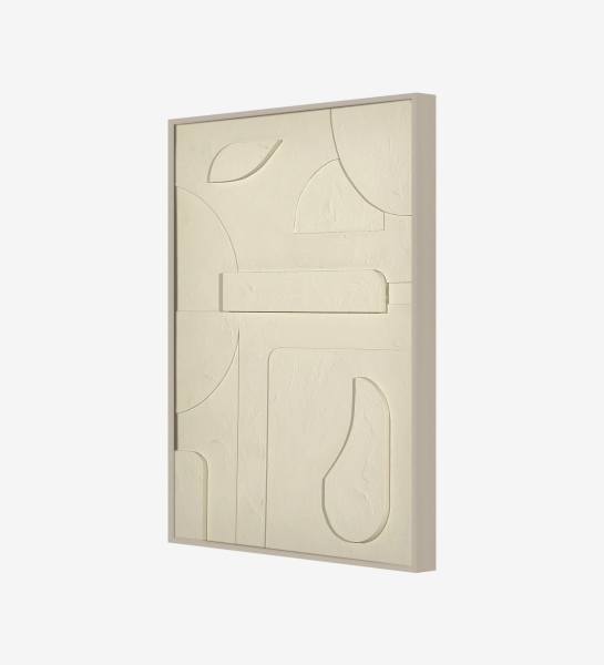 Tableau géométrique beige, cadre en bois, 90 x 120 cm.