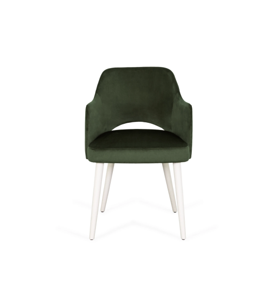 Londres chair with arms upholstered in green fabric, pearl lacquered feet.