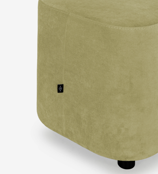 Cannes square puff, upholstered in green fabric, black feet, 40 x 40 cm.