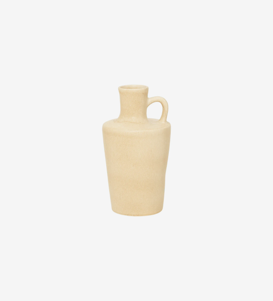 Vase fait main, avec structure en céramique recouverte d'émail légèrement brillant de couleur kaki clair, fabriqué au Portugal.