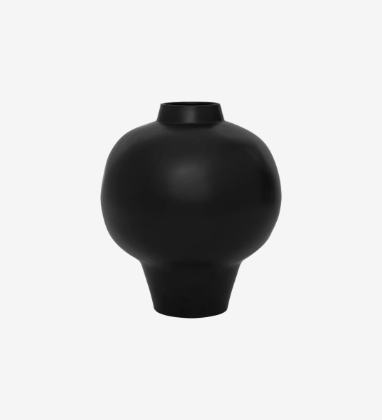 Handmade vase with ceramic structure finished with matte black enamel.