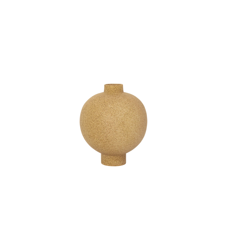 Vase fait main avec structure en céramique jaune, fabriqué au Portugal.