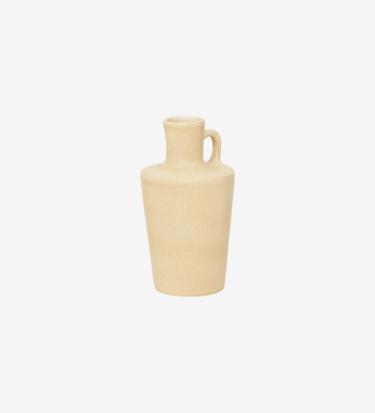 Vase fait main, avec structure en céramique recouverte d'émail légèrement brillant de couleur kaki clair, fabriqué au Portugal.