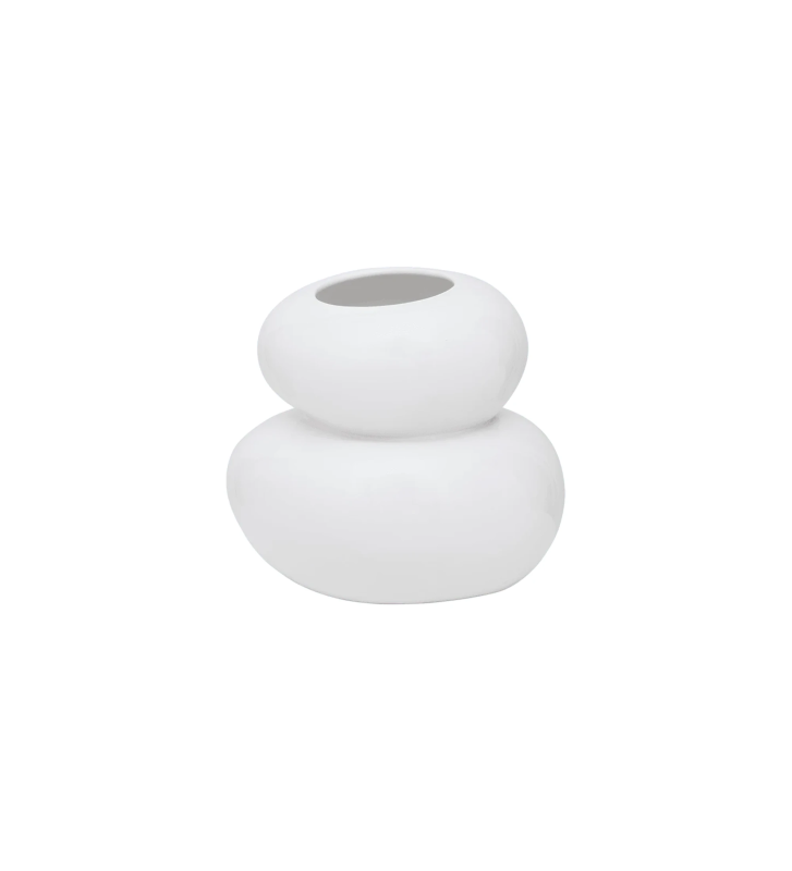 Handmade vase with a white clay structure, but with a high gloss finish.