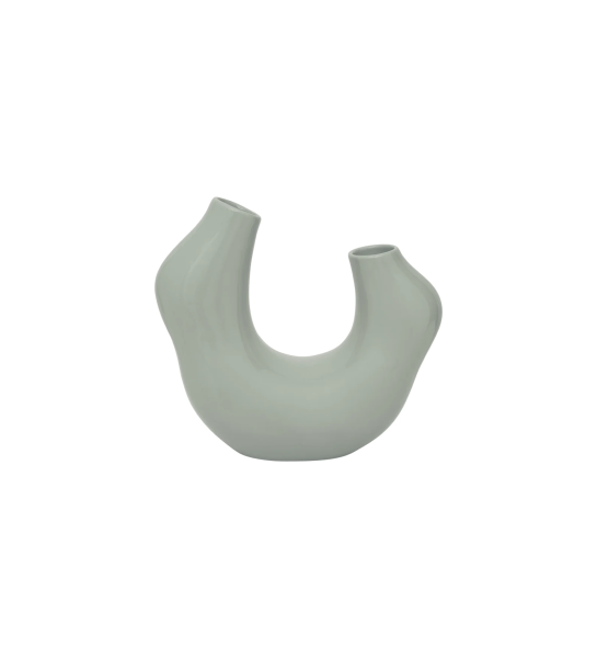 Handmade vase with clay structure finished in glossy seafoam glaze.