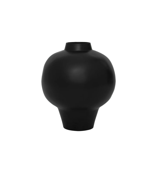 Handmade vase with ceramic structure finished with matte black enamel.