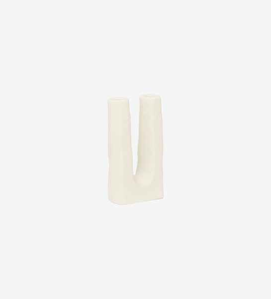 Ceramic candle holder with off-white finish.
