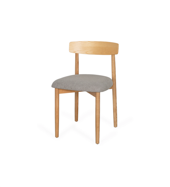 Silla de madera color wengué con asiento tapizado en tela