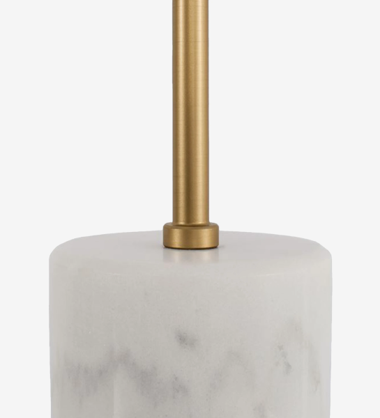 Lámpara de sobremesa con base de mármol, metal dorado y tulipa de cristal estructurado opal.