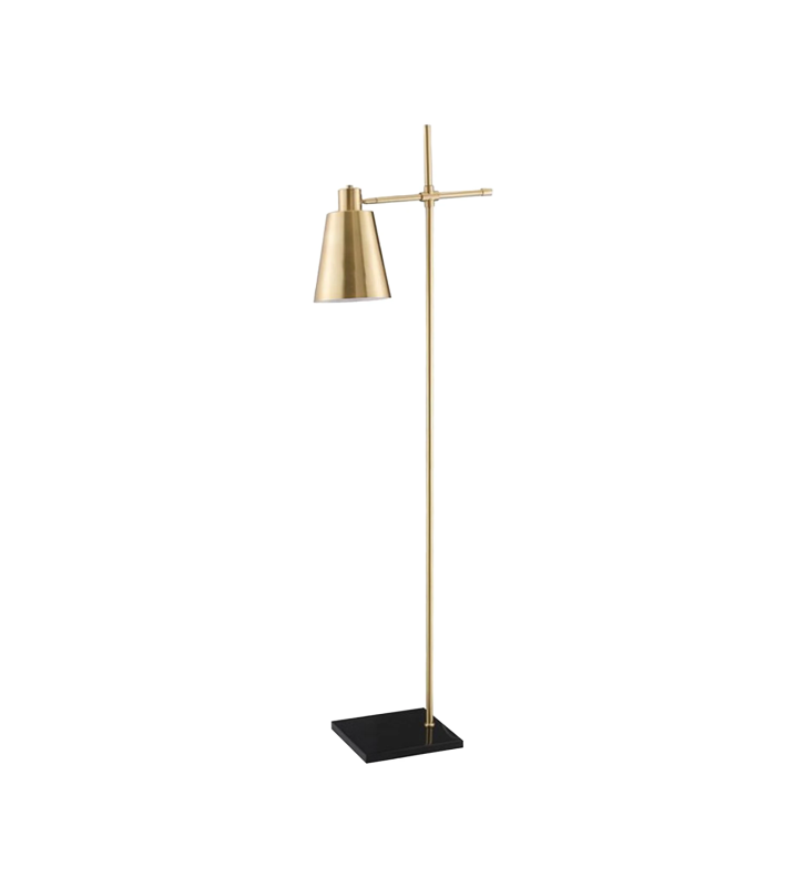  Lámpara de pie con base de mármol negro y estructura dorada.
