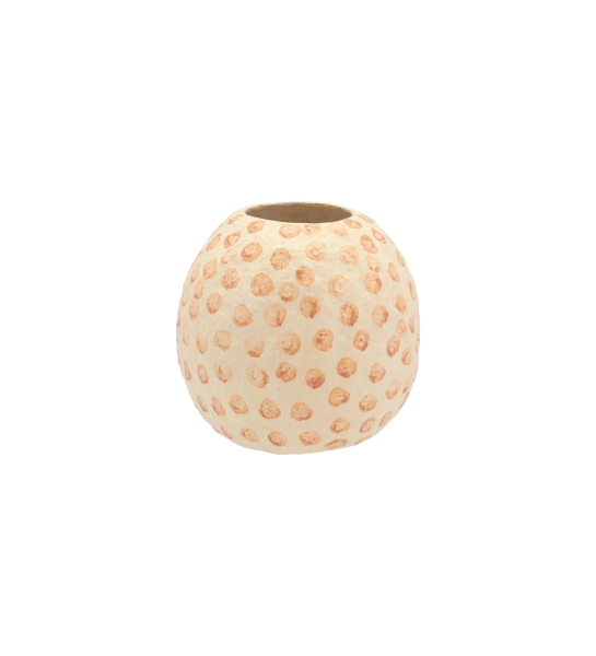 Jarra feita à mão em papel machê creme com bolinhas cor de nougat.