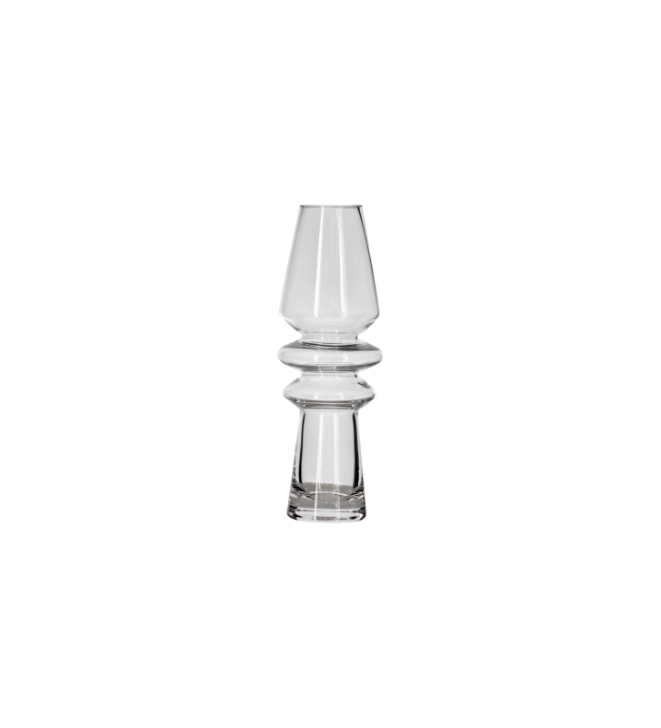 Clear glass vase, stunning sculptural shape that blends easily into your decor.