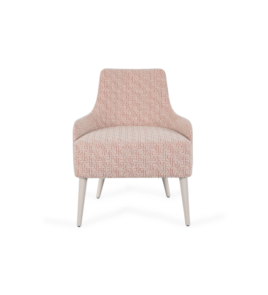 Fauteuil Oslo revêtu en tissu, pieds laqués perle.