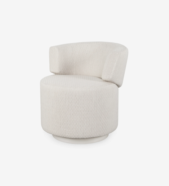 Londres swivel armchair, upholstered in fabric with pearl lacquered baseboard.
