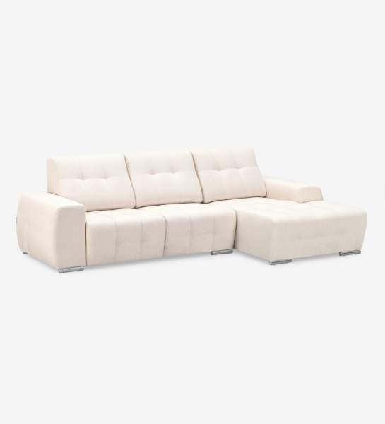 Canapé Madrid 2 places et chaise longue droite, recouvert en tissu beige, 287 cm.