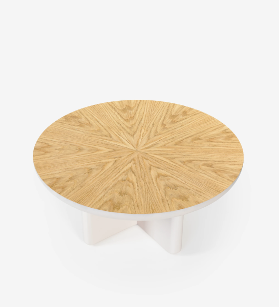 Table basse Monaco en laque perle avec plateau en placage de chêne naturel, Ø 75 cm.