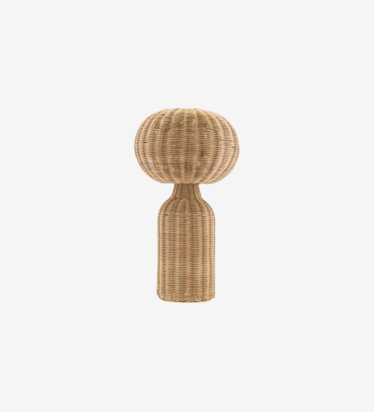 Natural rattan table lamp with a gentle, elegant light.