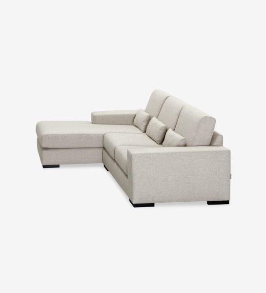 Sofá Geneve 2 plazas y chaise longue izquierda, tapizado en tela beige, 241 cm.