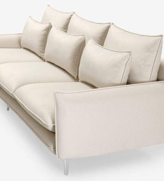 Veneza 2-seater sofa and right chaise longue, upholstered in beige fabric, metal feet, 259 cm.