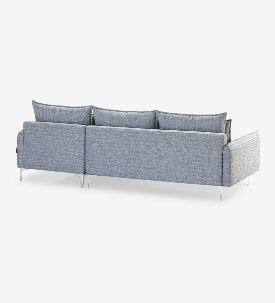 Canapé Veneza 3 places et chaise longue gauche, recouvert en tissu bleu, pieds en métal, 259 cm.