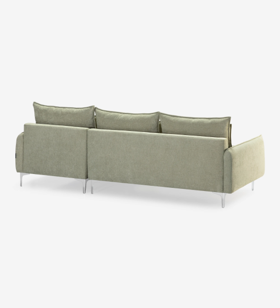 Canapé Veneza 2 places et chaise longue gauche, recouvert en tissu vert, pieds en métal, 259 cm.