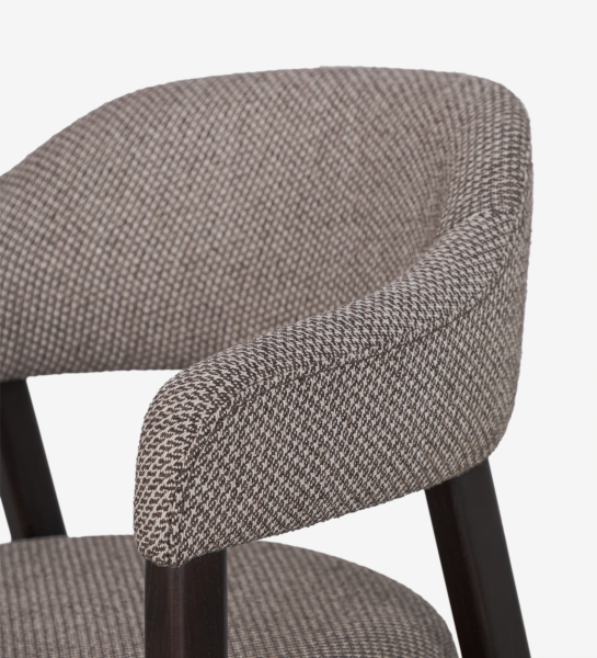 Chair with armrests, in dark brown ash wood, with seat and back upholstered in fabric