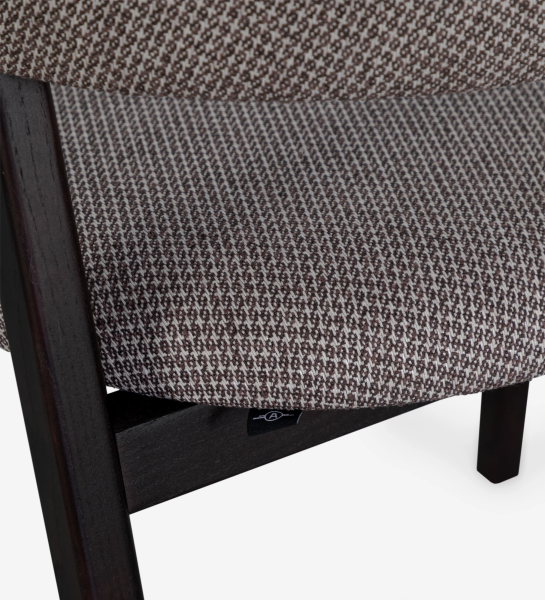 Chair with armrests, in dark brown ash wood, with seat and back upholstered in fabric