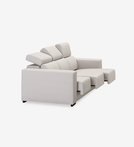 Oporto 3-seater sofa upholstered in gray fabric, reclining headrests and sliding seats, 250 cm.