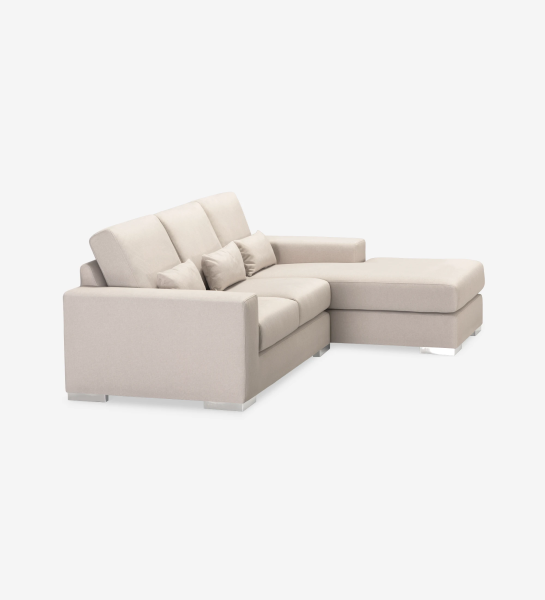 Canapé Geneve 2 places et chaise longue gauche, recouvert en tissu beige, 241 cm.