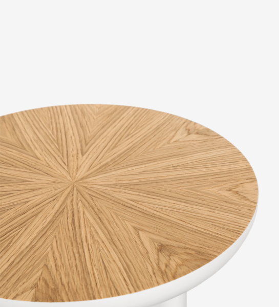 Table d'Appui Monaco ronde, plateau en chêne naturel, pied laqué perle, Ø 45 cm.