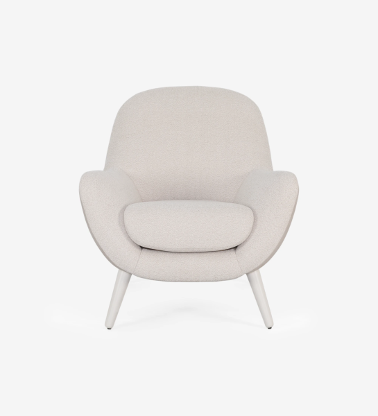 Oslo armchair upholstered in beige fabric,pearl lacquered feet.