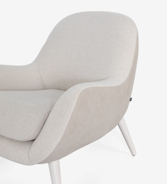 Oslo armchair upholstered in beige fabric,pearl lacquered feet.