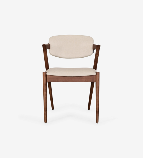 Chair in walnut-colored ash wood, with seat and back upholstered in fabric.