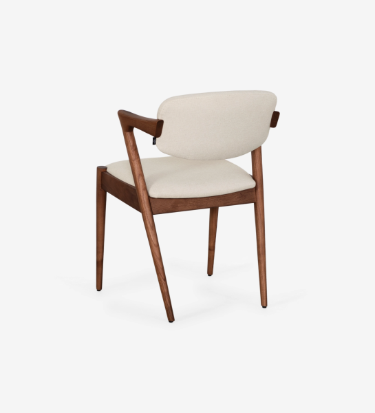 Chair in walnut-colored ash wood, with seat and back upholstered in fabric.